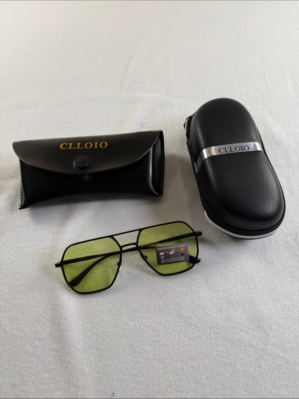 CLLOIO Black Frame Sunglasses with Green Lenses